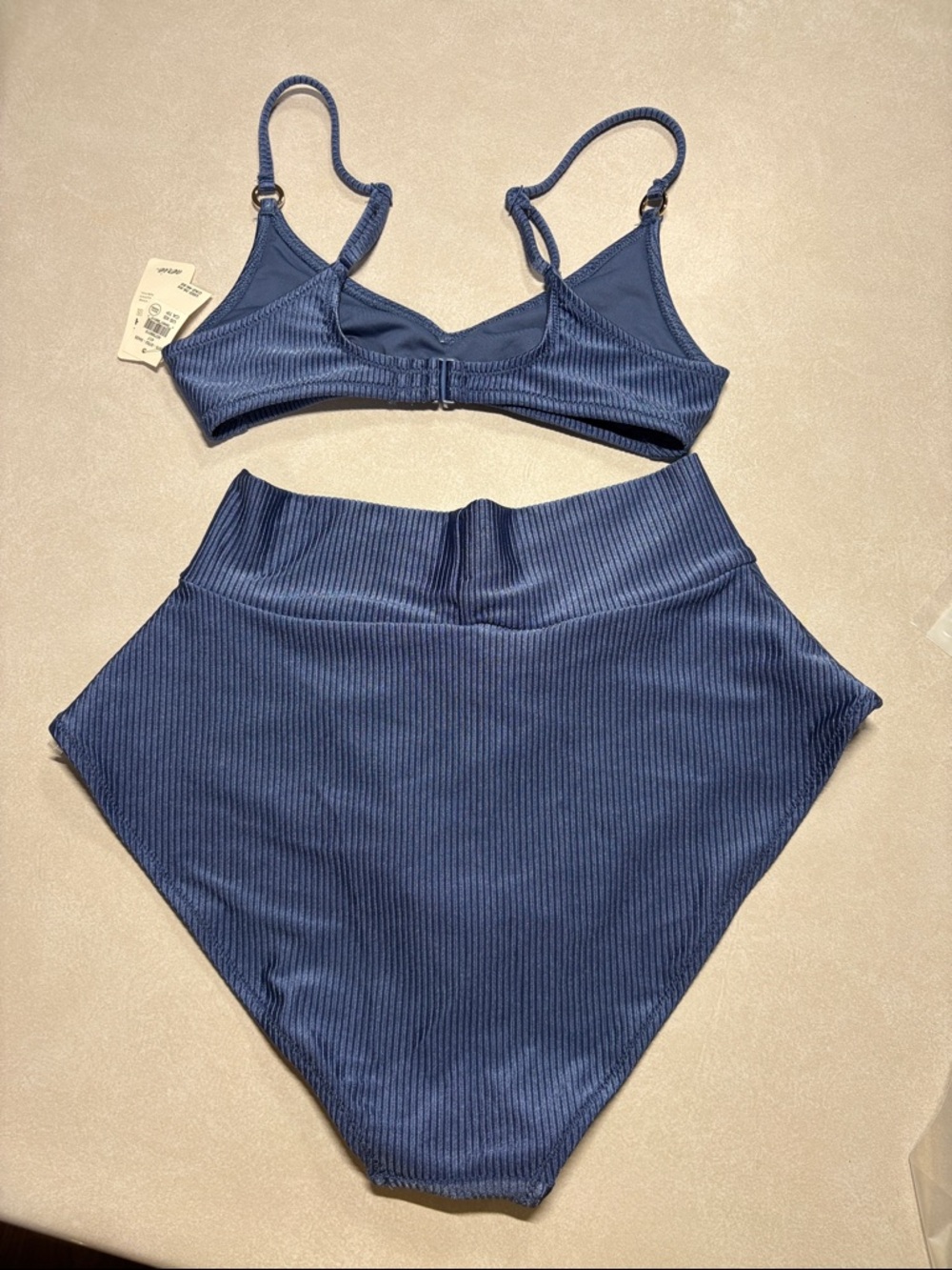 aerie Blue Ribbed High-Waist Bikini Set top XS bottom M - Picture 2 of 6